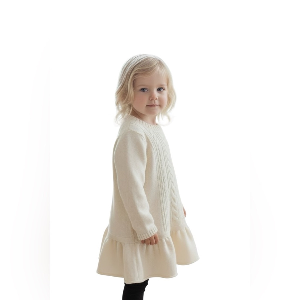 GAP Long Sleeve Cable Knit Sweater Dress Ruffle Hem Toddler Girl Size 3T